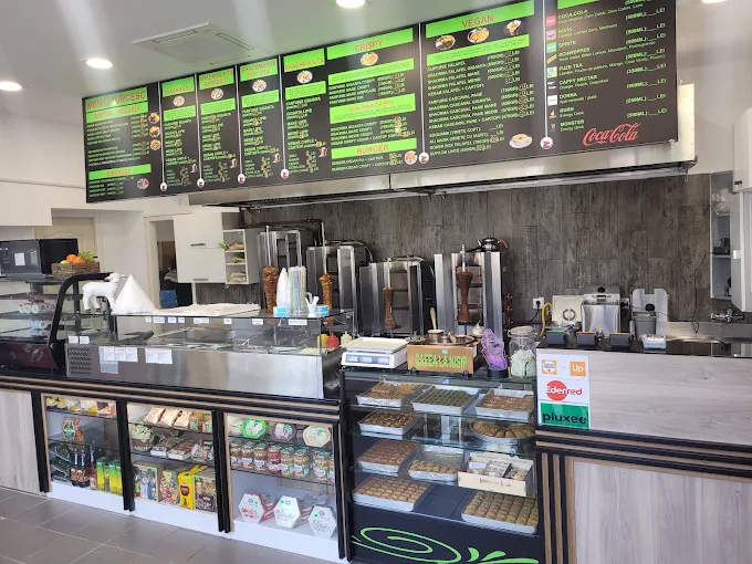 The restaurant counter, with the illuminated menu